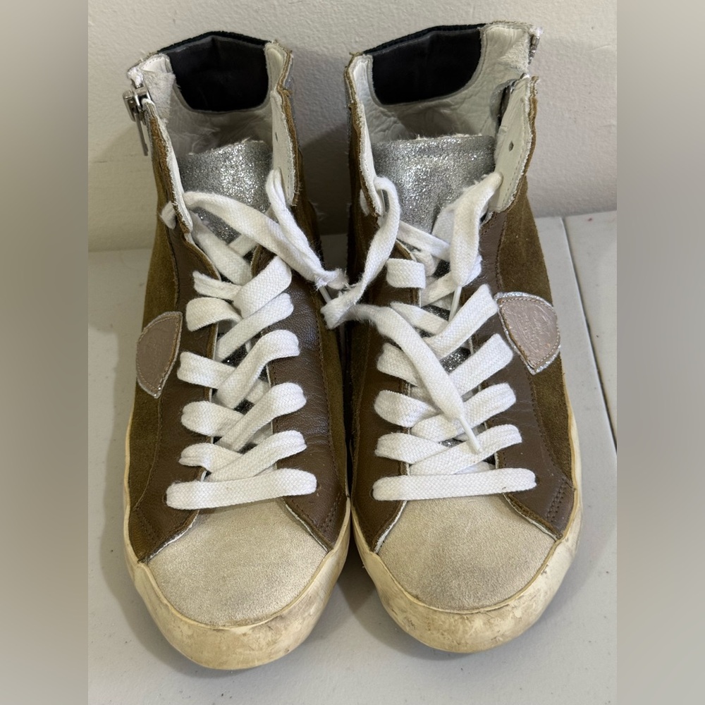 Philippe Model White and Brown High-Top Sneakers - Picture 8 of 13
